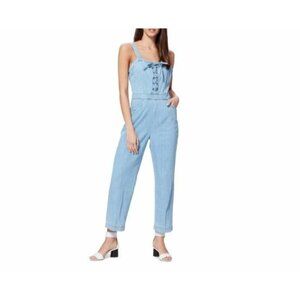 Paige Denim November Lace Up Crop Jumpsuit Light Blue Jean SZ Large NWT $219